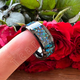 Trendy Galaxy Series Opal Inlay Polished Shiny 6mm 8mm Black Men Women Tungsten Engagement Wedding Band
