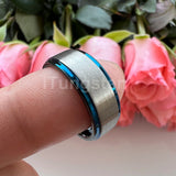 Splendid Black Blue Stepped Brushed Finish 8mm Tungsten Wedding  Comfort Fit Band For Men And Women