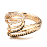 Luxury Geometric Filled 14K Rose Gold AAA+ Black And White CZ Diamonds Setting Hollow Ring - Ethnic Wedding Jewelry