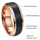 Popular 8mm Men Women Comfort Fit Rose Gold & Black Brushed Finish Step Bevel Edge Tungsten Carbide Wedding Ring