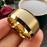 Beveled Edges Matte Finish Gold/Black Tone 10mm Tungsten Carbide Rings for Men Women Fashion Engagement Wedding Band