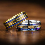 Orion Nebula Opal Meteorite Gold Foil Inlay 8MM Tungsten Rings For Men and Women - Engagement Wedding Promise Bands