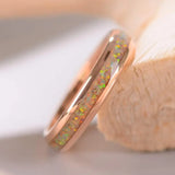 Rose Gold/Silver Color White Created-Opal Tungsten Carbide Wedding Rings For Women Men, Engagement Wedding Gifts