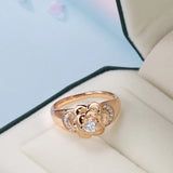 Luxury Smooth Petal Design Shiny 14K Filled Rose Gold AAA Zircon Diamonds Vintage Wedding Jewelry Flower Rings