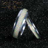 Rose Gold/Silver Color White Created-Opal Tungsten Carbide Wedding Rings For Women Men, Engagement Wedding Gifts