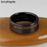 New Fashion 8mm Offset Flat Brushed Grooved Wood Inlay Tungsten Carbide Comfort Fit Wedding Band - Engagement Ring