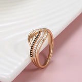 Superb Fashion Geometry 14K Rolled Rose Gold AAA Black Zircon Diamonds Rings for Women - Vintage Daily Fine Jewelry