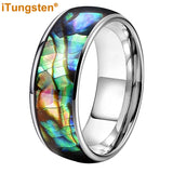 Superb Abalone Shell Inlay Domed Shape Polished Shiny Tungsten Carbide Ring Men, Women Comfort Fit Wedding Bands