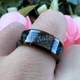 Awesome Blue Carbon Fiber Inlay Dragon 8mm Beveled Edges Ring for Men and Women Tungsten Comfort Fit Wedding Band