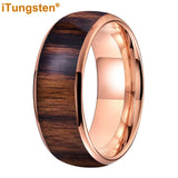 Dark Wood Inlay Domed Polished 8mm 6mm 4mm Men Women Tungsten  Comfort Fit Wedding Band Fashion Jewelry Ring