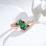 Superb Geometric Crossing Design 14K Filled Rose Gold Green AAA Zircon Crystals Ethnic Rings, Vintage Trendy Jewelry