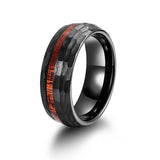 Super Wood Inlay Grooved Hammered 8mm Black Tungsten Carbide Wedding Rings For Men Engagement Bands Fashion Jewelry