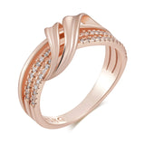 New Fashion Unique Geometry Rolled 14K Rose Gold Ethnic Bride Rings AAA Zircon Diamonds Daily Fine Jewelry for Women