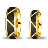 Amazing Brushed Groove Beveled Edge Pattern Black Gold Color 6mm/8mm Mens Tungsten Engagement Ring Wedding Bands