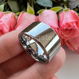 Shiny Tungsten Pipe Cut Polished 12mm 10mm Large Men Comfort Fit Wedding Band Fashion Jewelry