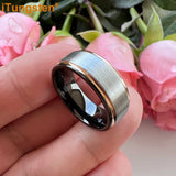 Terrific Stepped Brushed Finish 8mm Tungsten Comfort Fit Wedding Rings For Women Men - Classic Jewelry