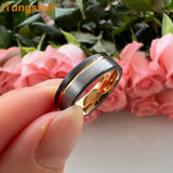 Terrific Offset Groove Brushed Finish 6mm 8mm Mens Womens Tungsten Carbide Ring Comfort Fit Wedding Bands