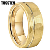 Gold Hammered Offset Line 8MM Tungsten Carbide Comfort Fit Ring for Men Women - Fashion Engagement Wedding Band