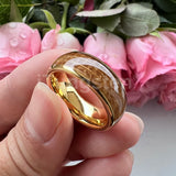 Cool Whiskey Barrel Oak Wood Domed Polished 8mm Tungsten Comfort Fit Engagement Wedding Band for Men Women