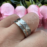 Flat Band Grooved Brushed 8mm Hammered Tungsten Carbide Comfort Fit Ring for Men Women - Fashion Wedding Jewelry
