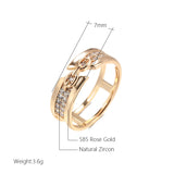 High Quality Unique Chain Shape Rolled 14K Rose Gold With White AAA Zircon Diamonds Ring For Women Fashion Jewelry