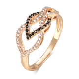 New Crossing Hollow Filled 14K Rose Gold Full Black White AAA Zircon Diamonds Women Fashion Jewelry Party Rings