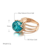 New Unusual Emerald Ball Cut 14K Filled Rose Gold AAA Zircon Crystal Crown Ring for Women Elegant Party Fine Jewelry