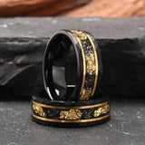 Black with Golden Foil 8mm Classic Fashion Tungsten Carbide Wedding Engagement Ring for Men and Women