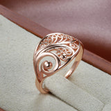 Vintage Personality Rolled 14K Rose Gold Oval Geometric Wave Texture Women Finger Rings Daily Jewelry Trendy Rings