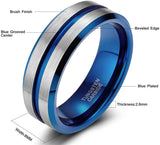 Super Trendy Blue/Gold Line With Silver Brushed 8MM Men Tungsten Carbide Rings Europe Style Wedding Bands Jewelry