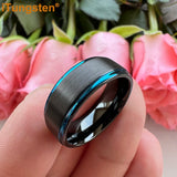 Splendid Black Blue Stepped Brushed Finish 8mm Tungsten Wedding  Comfort Fit Band For Men And Women