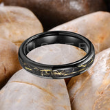 Pleasing Black Inlaid Gold Color Foil 4mm Tungsten Carbide Steel Rings  Wedding Ring for Men and Women Jewelry