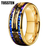 Orion Nebula Opal Meteorite Gold Foil Inlay 8MM Tungsten Rings For Men and Women - Engagement Wedding Promise Bands