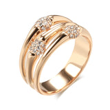 New Unique Fashion Rolled 14K Rose Gold AAA+ Zircon Diamonds Wide Big Rings - Modern Wedding Party Daily Jewelry