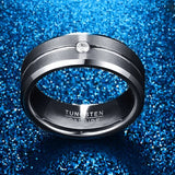 Men's 8mm Matte Finish Polished Beveled Edge AAA Cubic Zirconia Grooved Tungsten Carbide Rings, Wedding Band Rings
