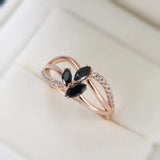 Super Trendy Flower Design Rolled 14K Rose Gold Black and White AAA+ CZ Diamonds Rings , Party Fine Crystal  Jewelry