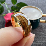 Whisky Barrel Oak Wood Guitar String Inlay 8mm Men, Women Tungsten Carbide Rings - Bridegroom Trendy Wedding Bands