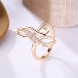 Unique Infinity Geometric Tree Leaf Champagne Rolled 14K Rose Gold AAA+ Zircon Diamonds Rings Cocktail Party Jewelry