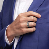 Stunning Silver/Black Brick Pattern Brushed Tire Design Mens Tungsten Comfort Fit Engagement Rings Wedding Bands