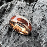 Amazing 8mm Deep Rosewood Wood Inlay Black Tungsten Domed Fashion Engagement Wedding Ring for Men and Women