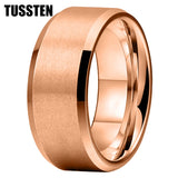 Super Beveled Edges Matte Finish Gold 10/12MM Tungsten Carbide Rings for Men Women, Fashion Engagement Wedding Bands