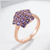 Charming Full Paved AAA Purple Zircon Star Crystals 14K Rolled Rose Gold Personality Party Daily Luxury Jewelry Ring