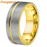 Offset Groove Brush Finish Excellent Quality 8mm Black Tungsten Comfort Fit Wedding Band for Men and Women