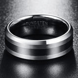 New Arrival Men's Beveled Edge Satin Brushed Stripes 8mm Polished Tungsten Carbide Wedding Band Rings