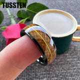 Whisky Barrel Oak Wood Guitar String Inlay 8mm Men, Women Tungsten Carbide Rings - Bridegroom Trendy Wedding Bands