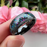 Beautiful Galaxy Series Opal Domed Brushed 8mm Black Tungsten Comfort Fit Wedding BandS For Men and Women