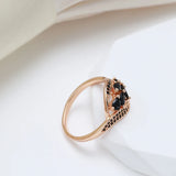 Luxury Design Water Drop 14K Rolled Rose Gold Women's Ring With Black AAA Zircon Crystals Elegant Party Jewelry