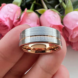 Offset Groove Brush Finish Excellent Quality 8mm Black Tungsten Comfort Fit Wedding Band for Men and Women