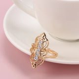 Trendy Boho Hollow Flower Filled 14K Rose Gold AAA Zircon Crystals Fine Rings for Women Bride Wedding Jewelry