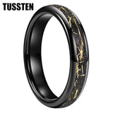 Pleasing Black Inlaid Gold Color Foil 4mm Tungsten Carbide Steel Rings  Wedding Ring for Men and Women Jewelry